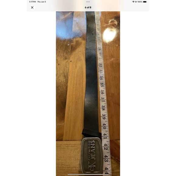 Calvin Klein Jeans Unisex Black Leather Belt Metal Logo Buckle 44” Vintage 90’s - Picture 6 of 8